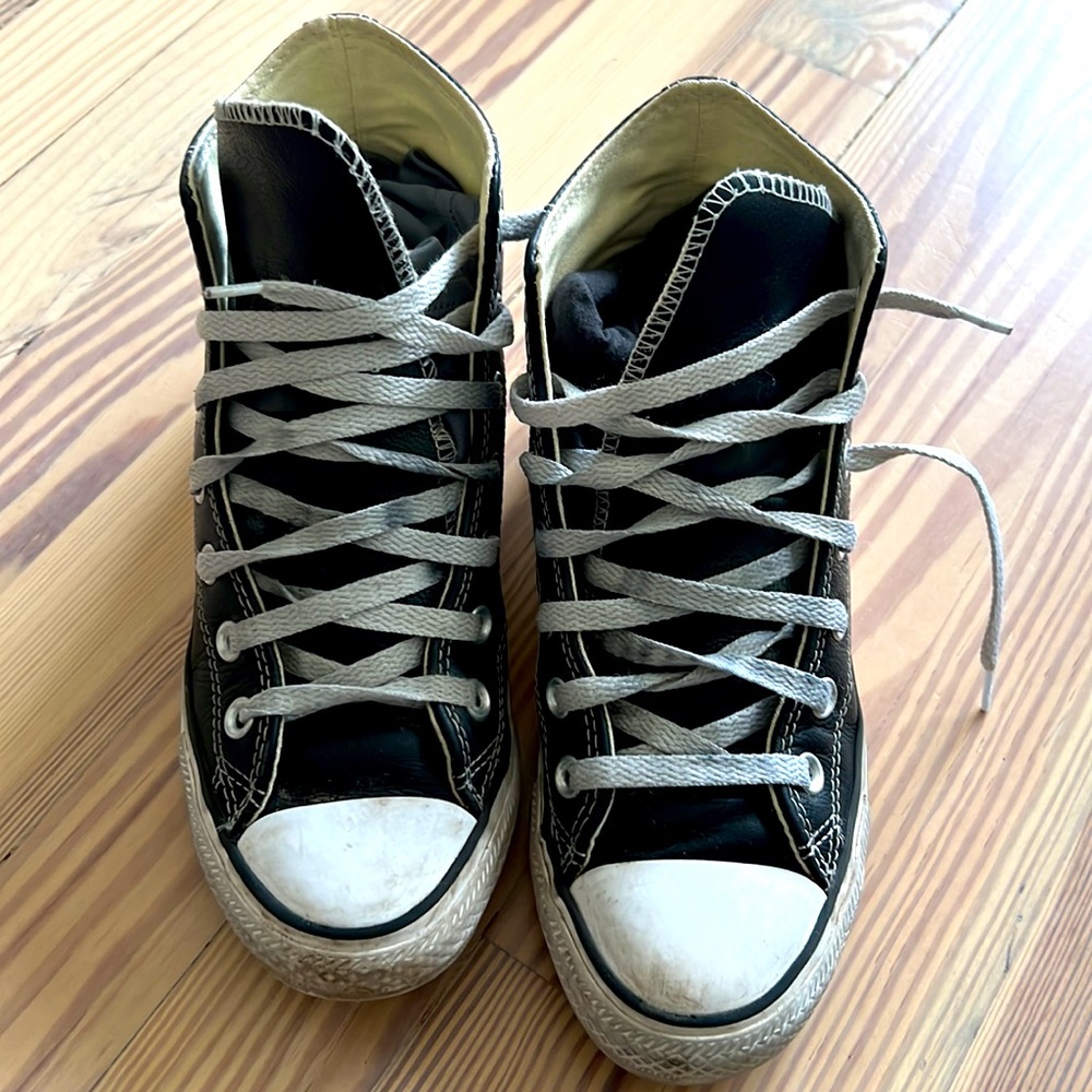Converse black leather high tops